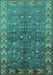 Machine Washable Oriental Turquoise Industrial Area Rugs, wshurb1156turq