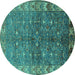 Round Oriental Turquoise Industrial Rug, urb1156turq