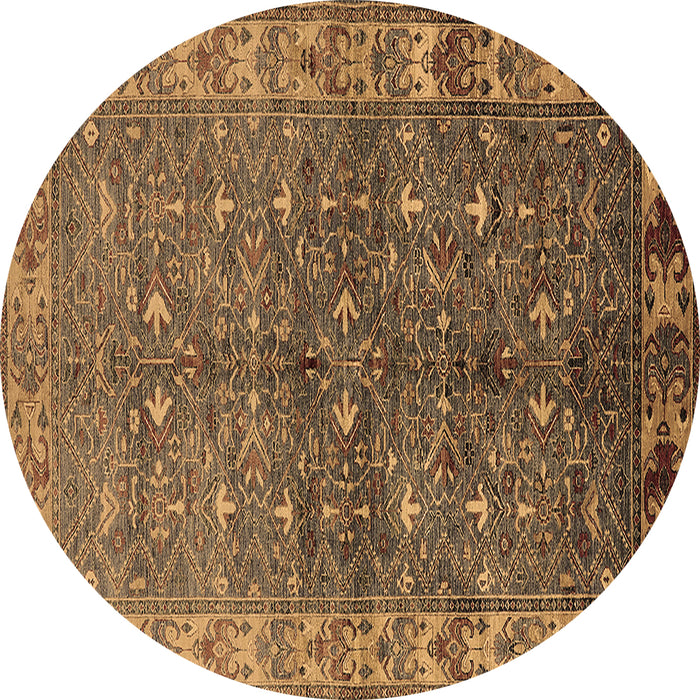 Round Oriental Brown Industrial Rug, urb1156brn