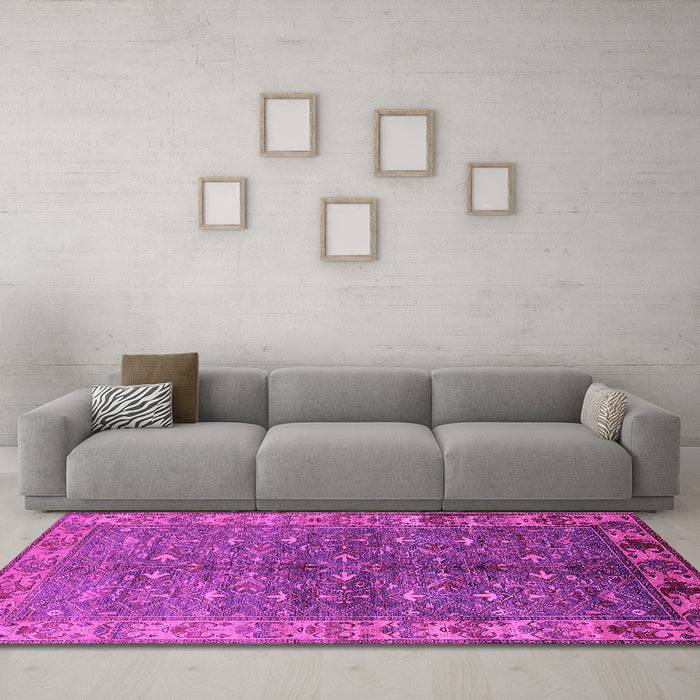 Machine Washable Oriental Pink Industrial Rug in a Living Room, wshurb1156pnk