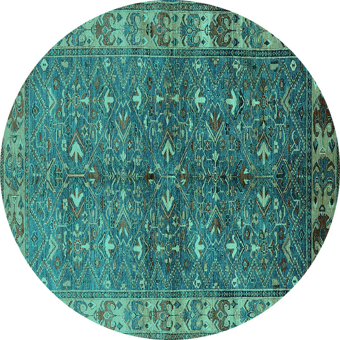 Round Machine Washable Oriental Turquoise Industrial Area Rugs, wshurb1156turq