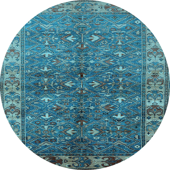 Round Machine Washable Oriental Light Blue Industrial Rug, wshurb1156lblu