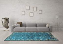 Machine Washable Oriental Light Blue Industrial Rug in a Living Room, wshurb1156lblu