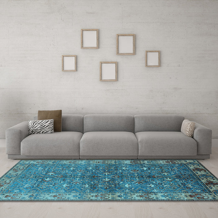 Machine Washable Oriental Light Blue Industrial Rug in a Living Room, wshurb1156lblu