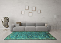 Machine Washable Oriental Turquoise Industrial Area Rugs in a Living Room,, wshurb1156turq
