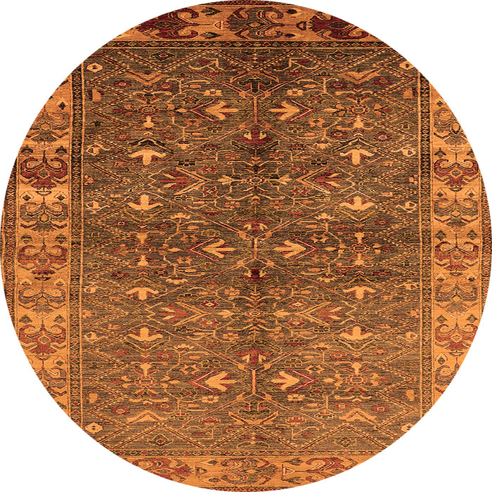 Round Machine Washable Oriental Orange Industrial Area Rugs, wshurb1156org