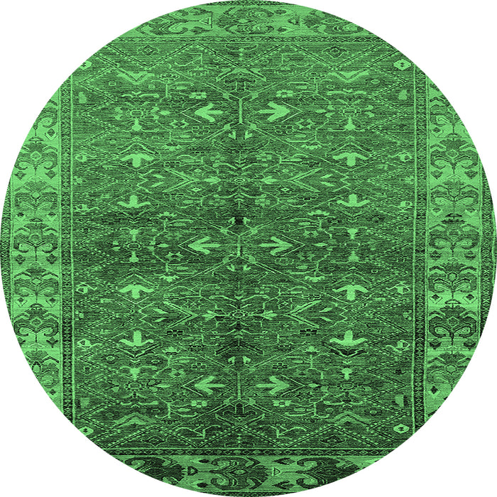 Round Oriental Emerald Green Industrial Rug, urb1156emgrn