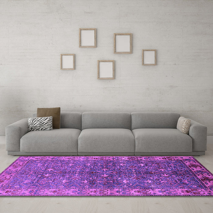 Machine Washable Oriental Purple Industrial Area Rugs in a Living Room, wshurb1156pur