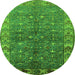 Round Machine Washable Oriental Green Industrial Area Rugs, wshurb1156grn