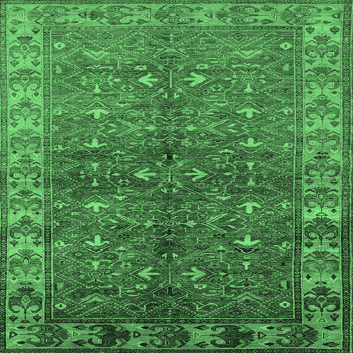 Square Machine Washable Oriental Emerald Green Industrial Area Rugs, wshurb1156emgrn