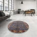 Round Mid-Century Modern Purple Oriental Rug in a Office, urb1156