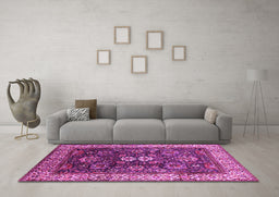 Machine Washable Oriental Pink Industrial Rug in a Living Room, wshurb1157pnk