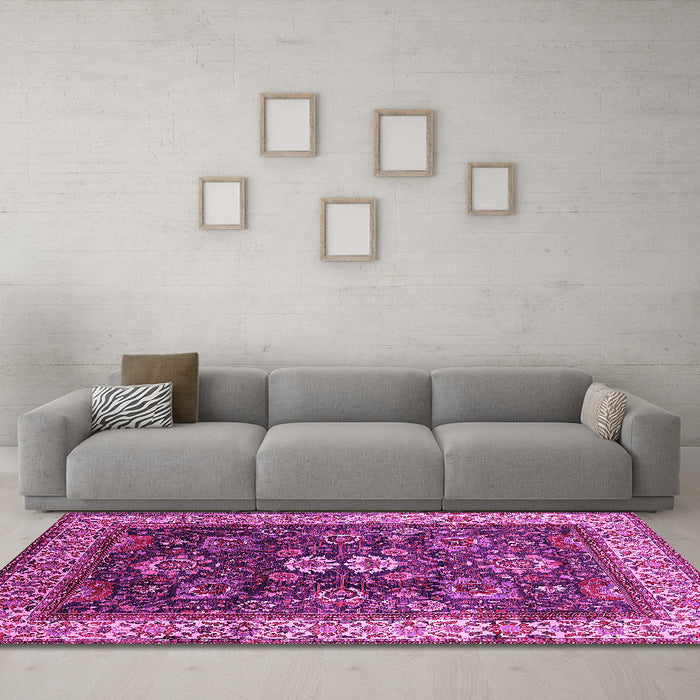 Machine Washable Oriental Pink Industrial Rug in a Living Room, wshurb1157pnk