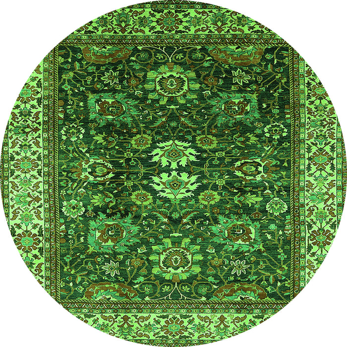 Round Machine Washable Oriental Green Industrial Area Rugs, wshurb1157grn