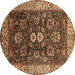 Round Oriental Brown Industrial Rug, urb1157brn