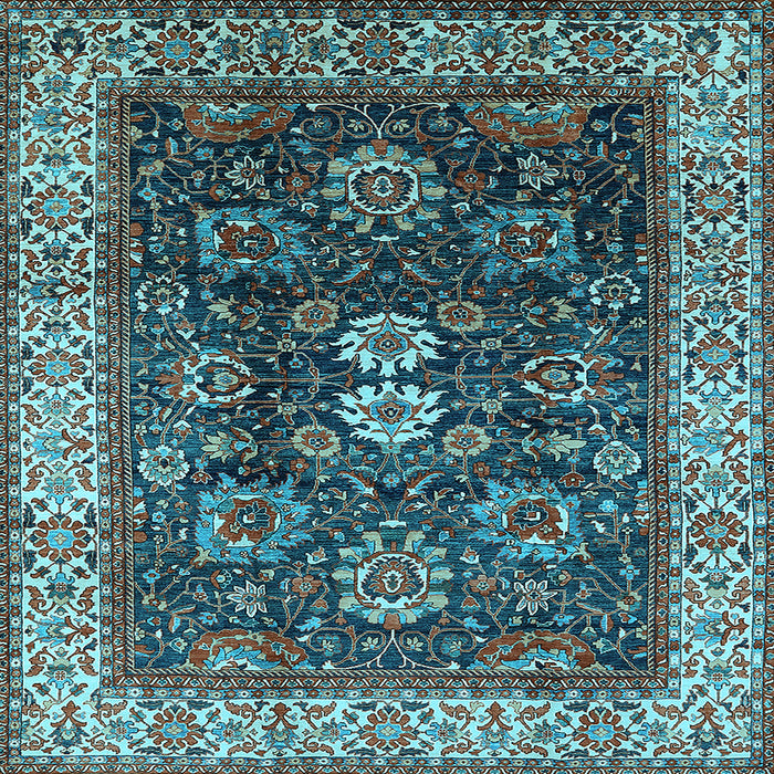 Square Machine Washable Oriental Light Blue Industrial Rug, wshurb1157lblu
