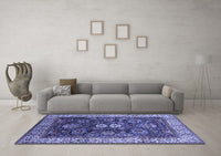 Machine Washable Oriental Blue Industrial Rug, wshurb1157blu