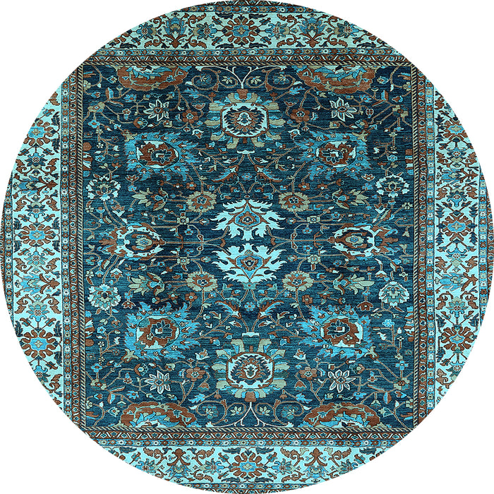 Round Machine Washable Oriental Light Blue Industrial Rug, wshurb1157lblu
