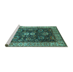 Sideview of Machine Washable Oriental Turquoise Industrial Area Rugs, wshurb1157turq