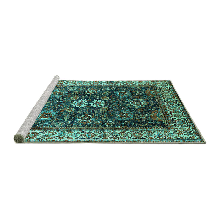 Sideview of Machine Washable Oriental Turquoise Industrial Area Rugs, wshurb1157turq