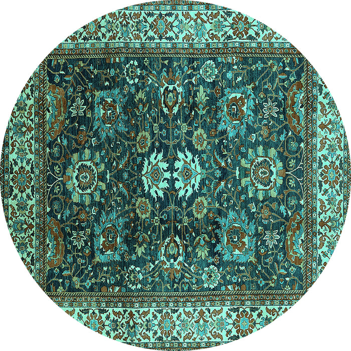 Round Oriental Turquoise Industrial Rug, urb1157turq