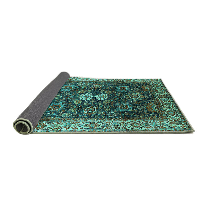 Sideview of Oriental Turquoise Industrial Rug, urb1157turq