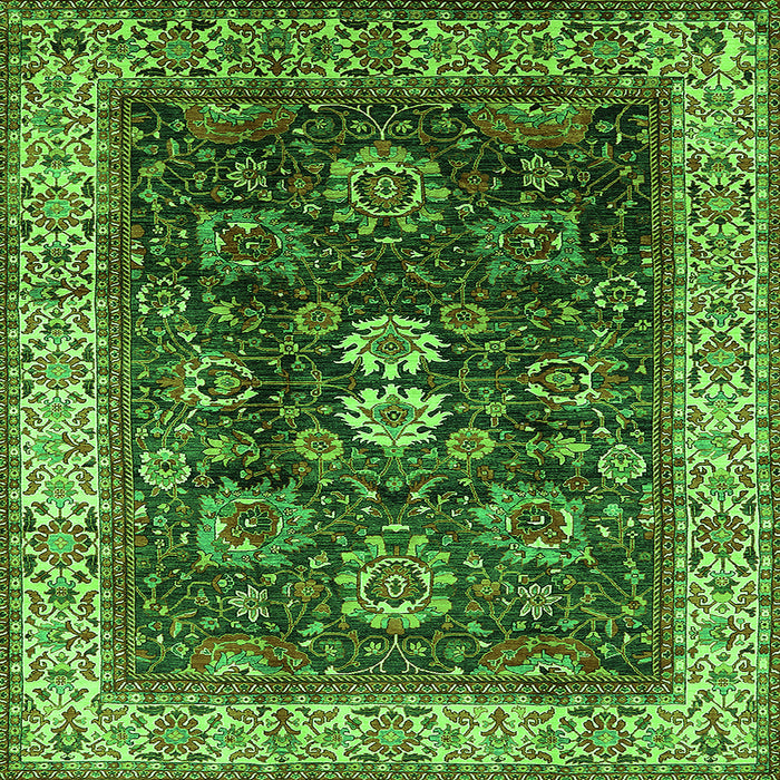 Square Machine Washable Oriental Green Industrial Area Rugs, wshurb1157grn