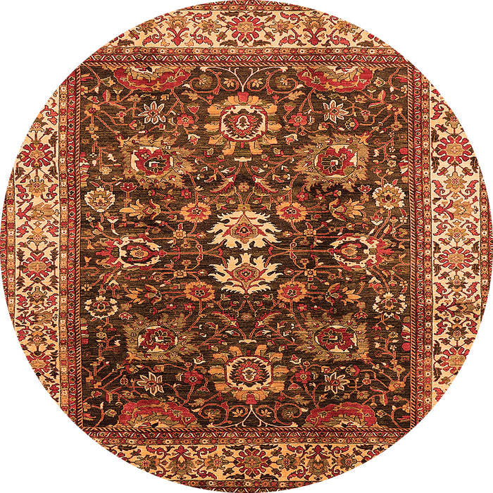 Round Machine Washable Oriental Orange Industrial Area Rugs, wshurb1157org