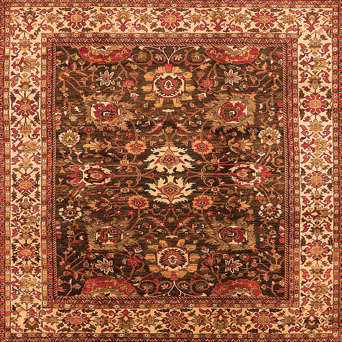 Square Machine Washable Oriental Orange Industrial Area Rugs, wshurb1157org