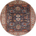 Round Mid-Century Modern Camel Brown Oriental Rug, urb1157