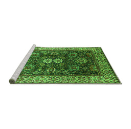 Sideview of Machine Washable Oriental Green Industrial Area Rugs, wshurb1157grn
