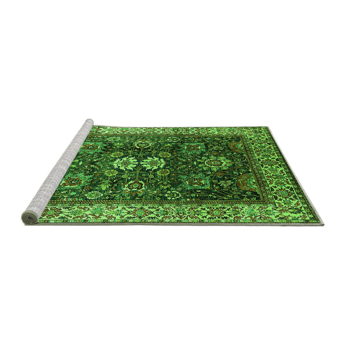 Sideview of Machine Washable Oriental Green Industrial Area Rugs, wshurb1157grn