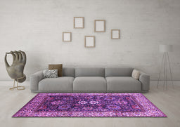 Machine Washable Oriental Purple Industrial Area Rugs in a Living Room, wshurb1157pur