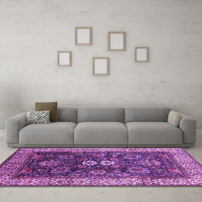 Machine Washable Oriental Purple Industrial Area Rugs in a Living Room, wshurb1157pur