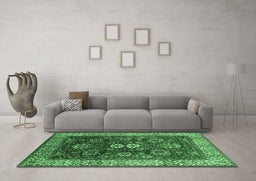 Machine Washable Oriental Emerald Green Industrial Area Rugs in a Living Room,, wshurb1157emgrn