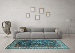 Machine Washable Oriental Light Blue Industrial Rug in a Living Room, wshurb1157lblu