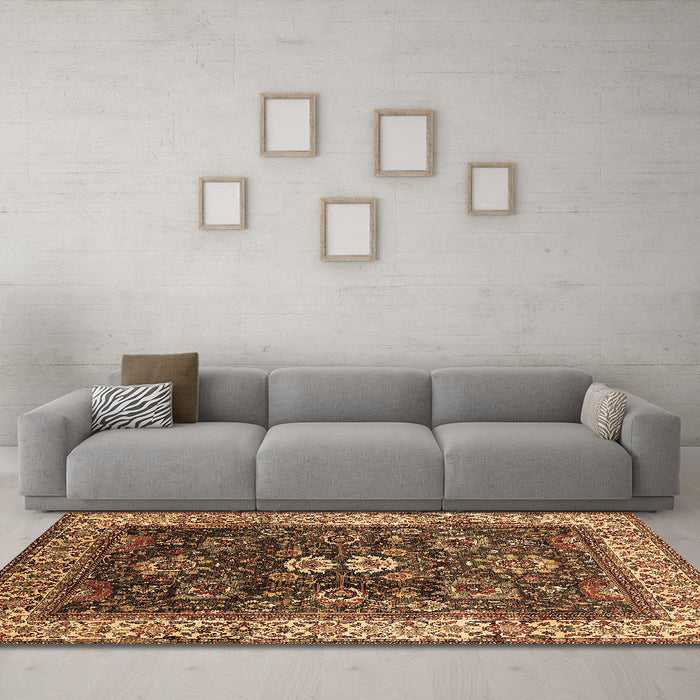 Machine Washable Oriental Brown Industrial Rug in a Living Room,, wshurb1157brn