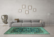 Machine Washable Oriental Turquoise Industrial Area Rugs in a Living Room,, wshurb1157turq