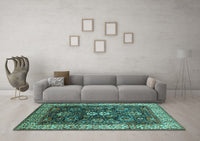 Machine Washable Oriental Turquoise Industrial Rug, wshurb1157turq