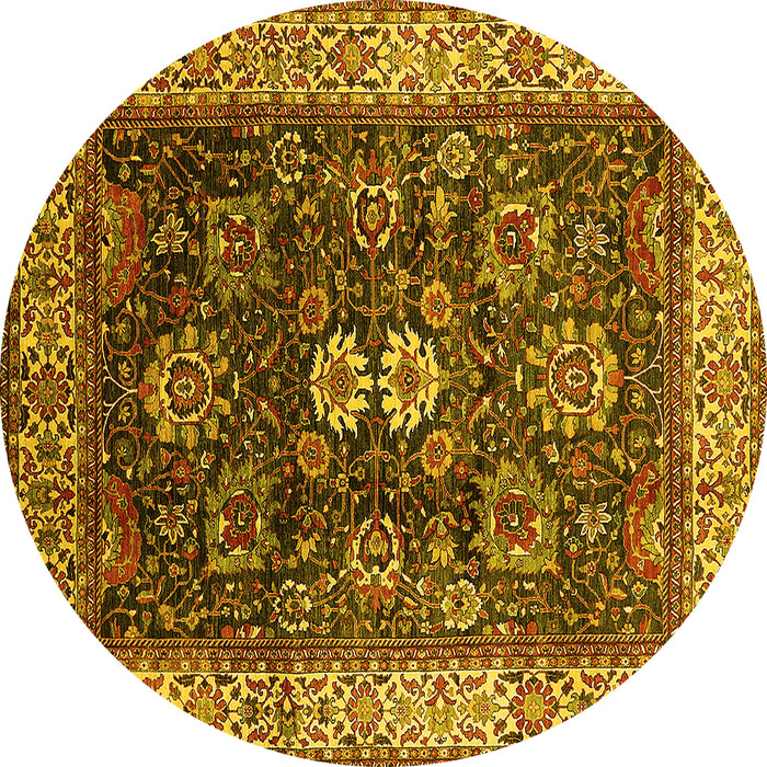 Round Oriental Yellow Industrial Rug, urb1157yw