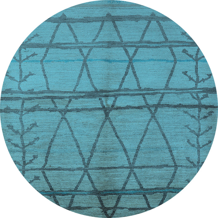 Round Machine Washable Oriental Light Blue Industrial Rug, wshurb1158lblu