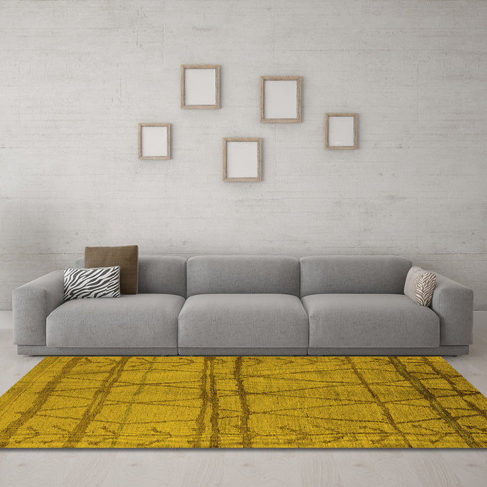 Machine Washable Oriental Yellow Industrial Rug in a Living Room, wshurb1158yw