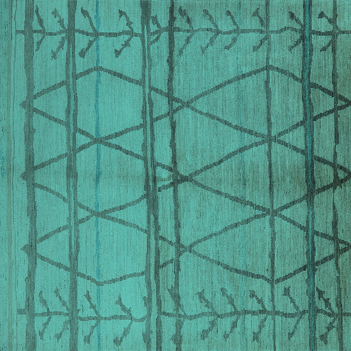 Square Machine Washable Oriental Turquoise Industrial Area Rugs, wshurb1158turq