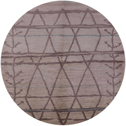 Round Mid-Century Modern Puce Purple Oriental Rug, urb1158