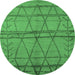 Round Oriental Emerald Green Industrial Rug, urb1158emgrn