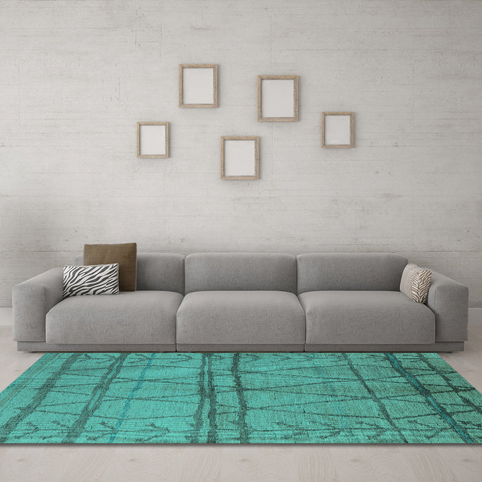 Machine Washable Oriental Turquoise Industrial Area Rugs in a Living Room,, wshurb1158turq