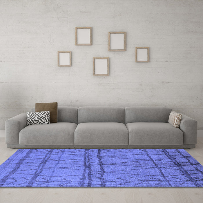 Machine Washable Oriental Blue Industrial Rug in a Living Room, wshurb1158blu