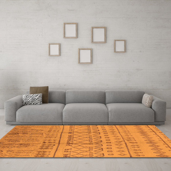 Machine Washable Oriental Orange Industrial Area Rugs in a Living Room, wshurb1159org