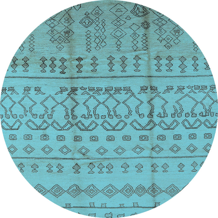Round Machine Washable Oriental Light Blue Industrial Rug, wshurb1159lblu
