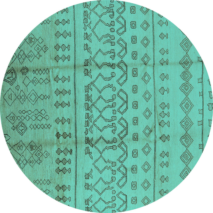 Round Machine Washable Oriental Turquoise Industrial Area Rugs, wshurb1159turq